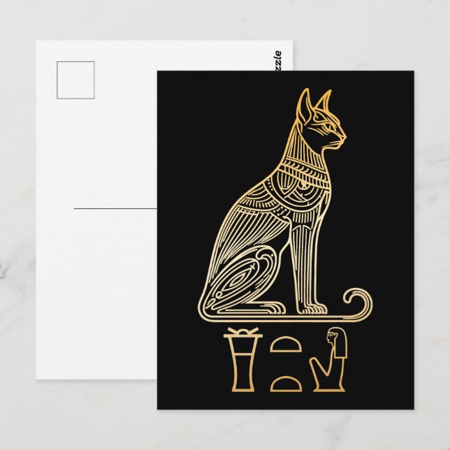 Carte Postale Bastet, déesse égyptienne des chats. Nom dans les  (Devant / Derrière)