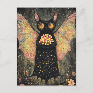 Carte Postale Bat adorable avec bonbon Corn Halloween