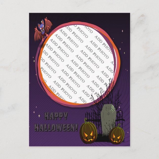 Carte Postale Bat, Jack o' Lanterns, Tombstone, Ajouter Un Cadre (Devant)