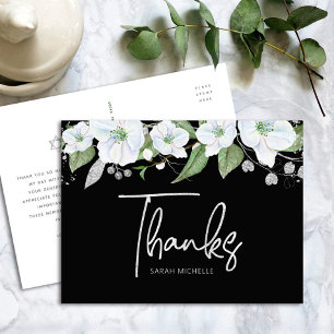 Carte Postale Bat Mitzvah Noir Argent Écriture Florale Remerciem