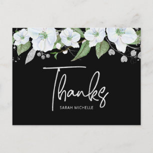 Carte Postale Bat mitzvah Noir Argent Script Merci Floral