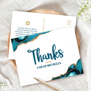 Carte Postale Bat Mitzvah Or Turquoise Agate Script Merci