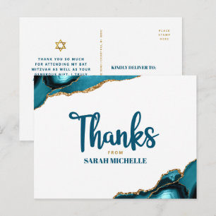 Carte Postale Bat Mitzvah Or Turquoise Agate Script Merci