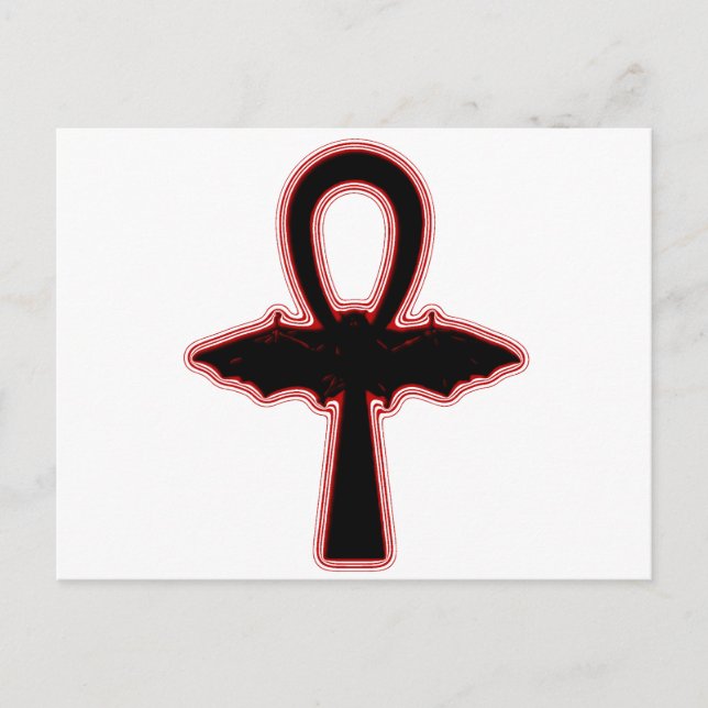 Carte Postale Bat Vampire noir Rouge Goth égyptien Ankh (Devant)
