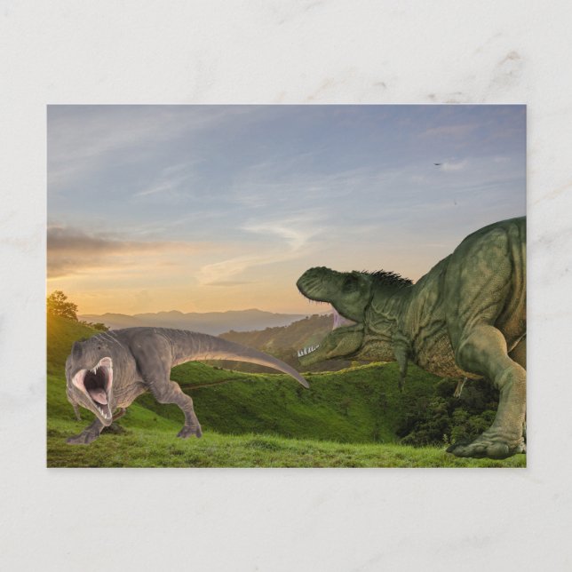 Carte Postale Bataille de Tyrannosaurs Dinosaur (Devant)