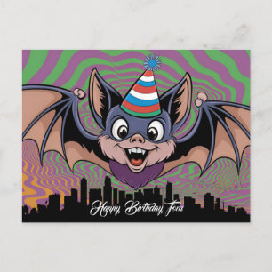 Carte Postale Bataille volant au-dessus de la ville psychédéliqu