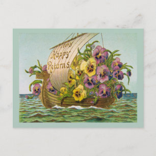 Carte Postale Bateau à fleurs vintage
