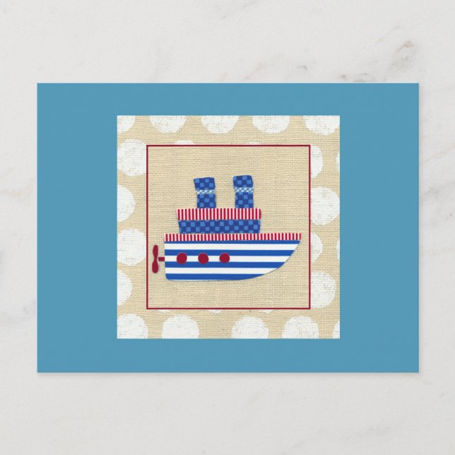Carte Postale Bateau à vapeur avec hélice et cheminées bleues (Devant)