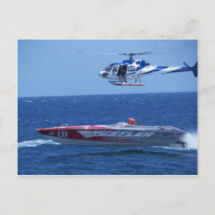 Carte Postale Bateau À Voie Puissante Et Hélicoptère Au Large