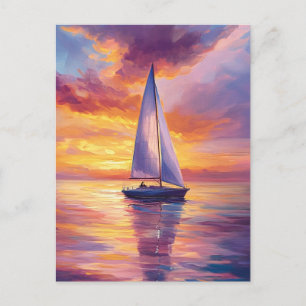 Carte Postale Bateau à voile à Sunset Painting