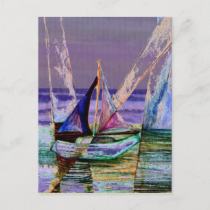 Carte Postale Bateau à voile Abstrait vague de mer violet