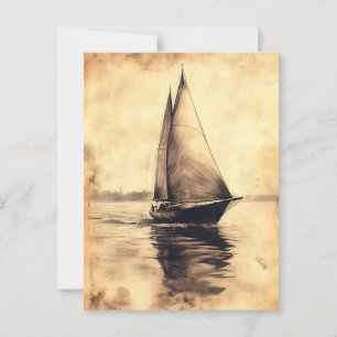 Carte Postale Bateau à voile au charbon de bois sur parchemin