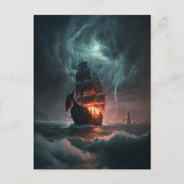 Carte Postale Bateau À Voile Combattant Vagues Et Tempête Dans L (Devant)