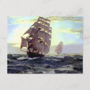 Carte Postale Bateau à voile dans la mer peinture