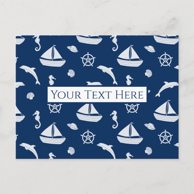 Carte Postale Bateau à voile et Motif Marine Life (Devant)