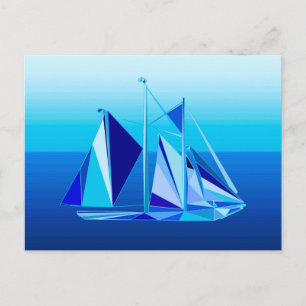 Carte Postale Bateau à voile géométrique moderne / Yacht, bleu C
