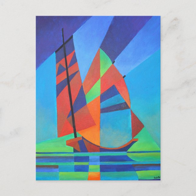 Carte Postale Bateau Abstrait Art Junk contre Deep Blue Sky (Devant)