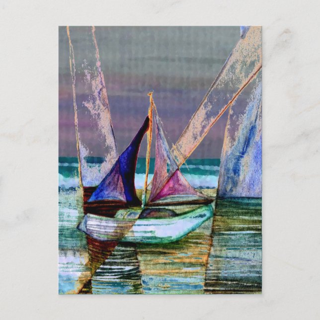 Carte Postale Bateau Abstrait Mer Turquoise (Devant)