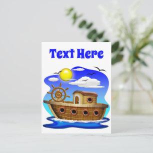 Carte Postale Bateau de pêche dessin animé