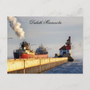 Carte Postale Bateau et phare James R. Barker, Minnesota
