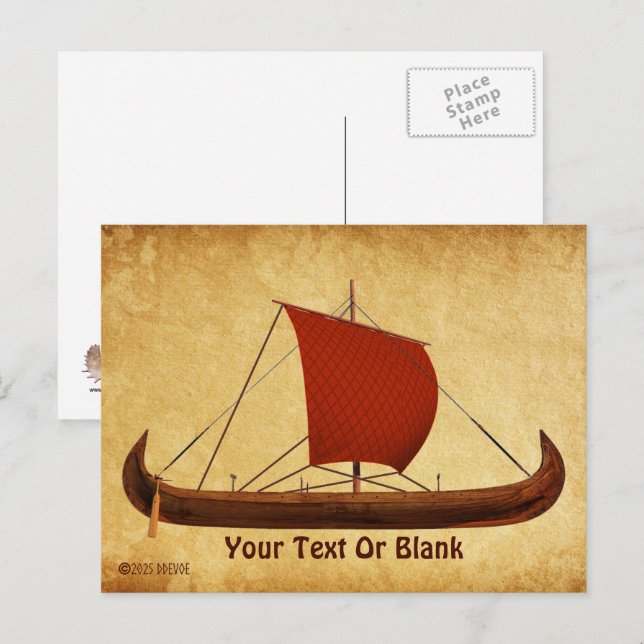 Carte Postale Bateau Viking à Voile Rouge II (Devant / Derrière)