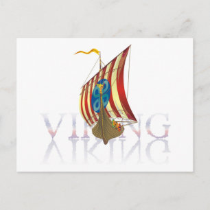 Carte Postale Bateau viking réfléchissant sur une eau mystérieus