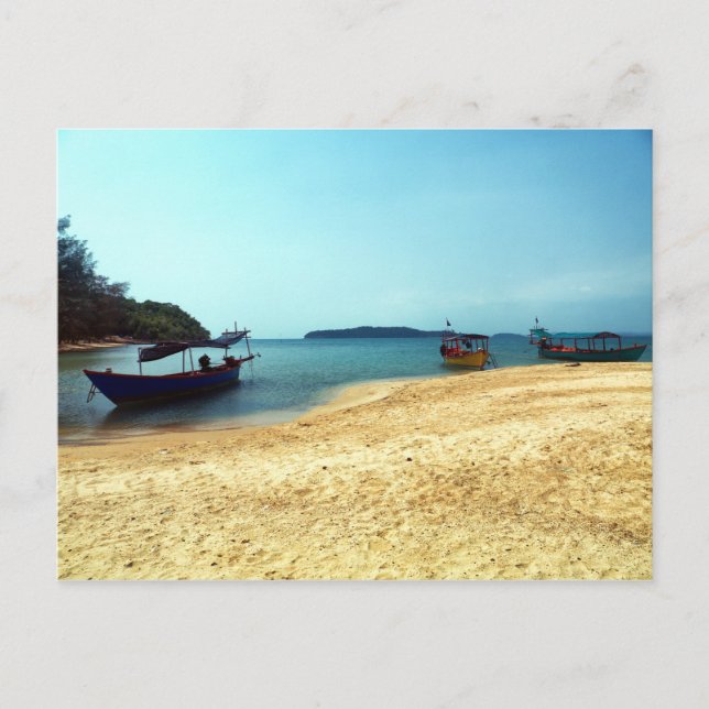 Carte Postale Bateaux à Tropical Island Beach, Cambodge (Devant)