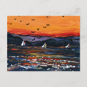 Carte Postale Bateaux à voile au coucher du soleil