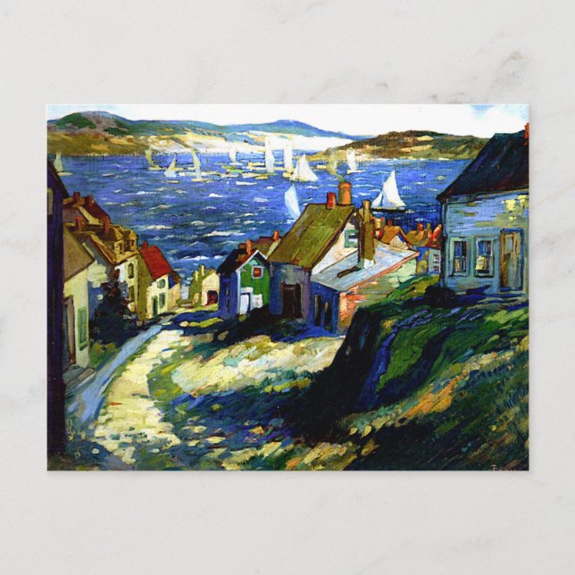 Carte Postale Bateaux à voile au port, peinture d'art (Devant)