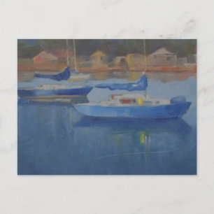 Carte Postale Bateaux à voile dans le port bleu