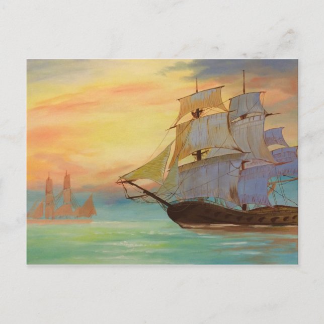 Carte Postale Bateaux à voile peints à la main Sunset Art nautiq (Devant)