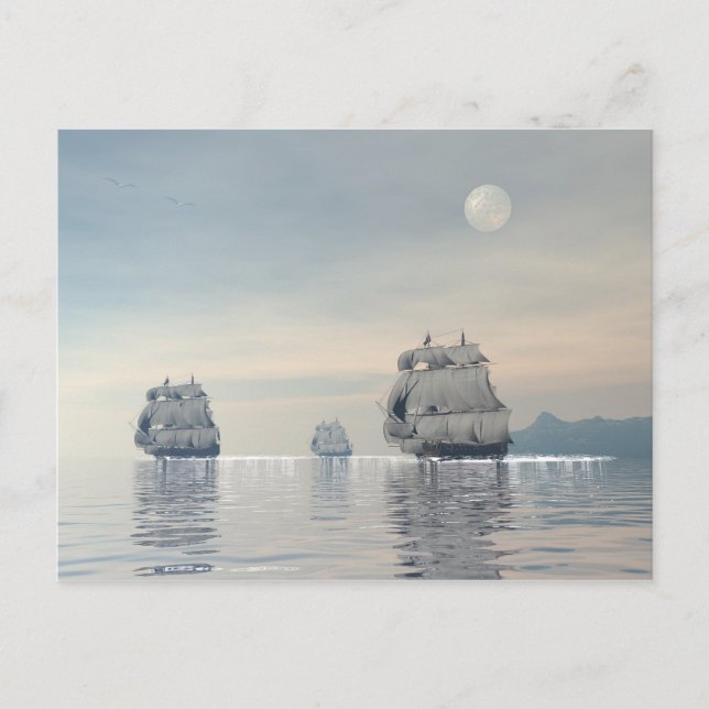 Carte Postale Bateaux anciens sur l'océan (Devant)
