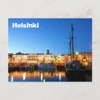 Carte Postale Bateaux au Carré du marché d'Helsinki le soir