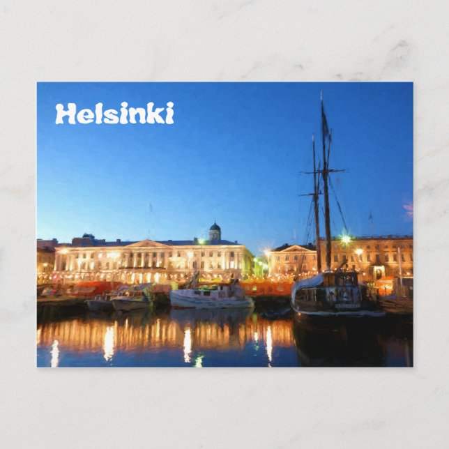 Carte Postale Bateaux au Carré du marché d'Helsinki le soir (Devant)