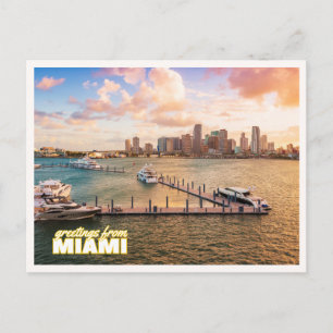 Carte Postale Bateaux et panorama de Miami au coucher du soleil