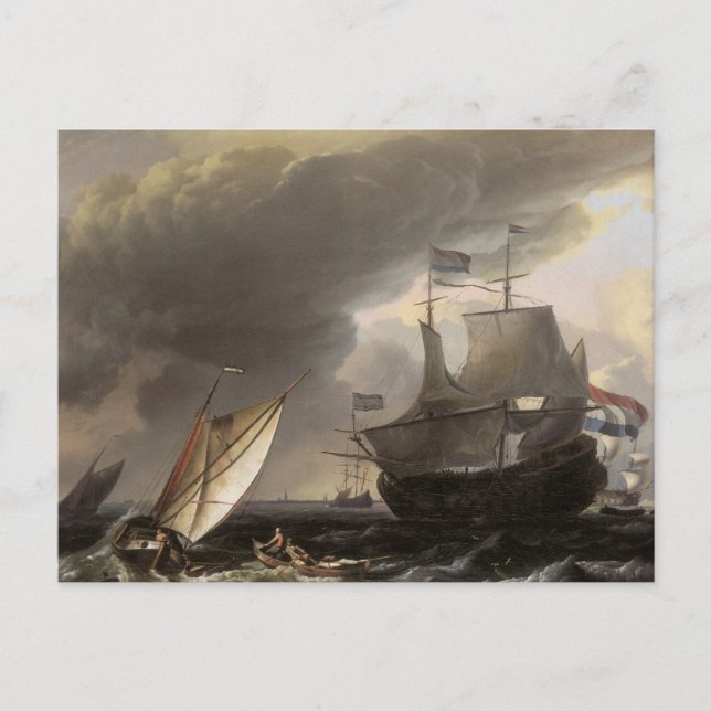 Carte Postale Bateaux hollandais sur une mer d'histoire 1690 (Devant)