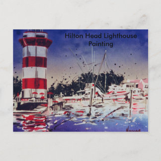 Carte Postale Bateaux phare aquarelle colorés peints