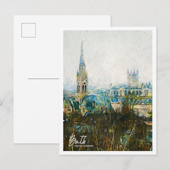 Carte Postale Bath Royaume-Uni Oil Paint City Paysage (Devant / Derrière)