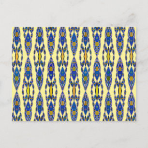 Carte Postale Batik tribal - Acier bleu, gris et jaune