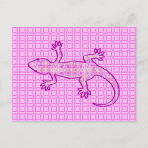Carte Postale Batik tribal Gecko - orchidée et coquille rose