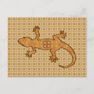 Carte Postale Batik tribal Gecko - rouille, ambre et bronze