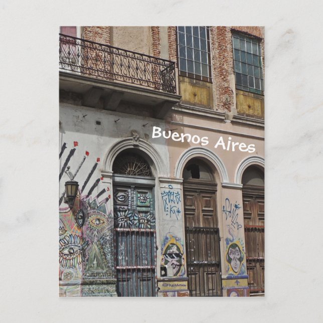 Carte Postale Bâtiment ancien avec Balcon Graffiti & Portes (Devant)