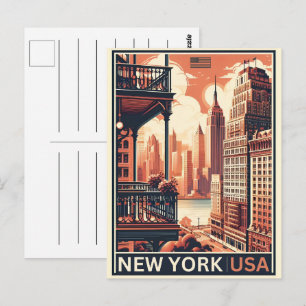 Carte Postale Bâtiments de New York Vue Vintage sur le balcon