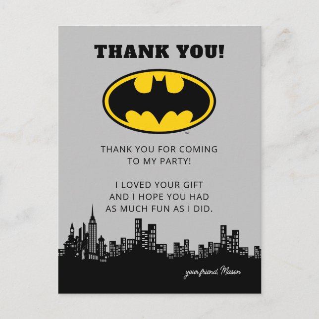 Carte Postale Batman Gotham City | Merci pour votre anniversaire (Devant)