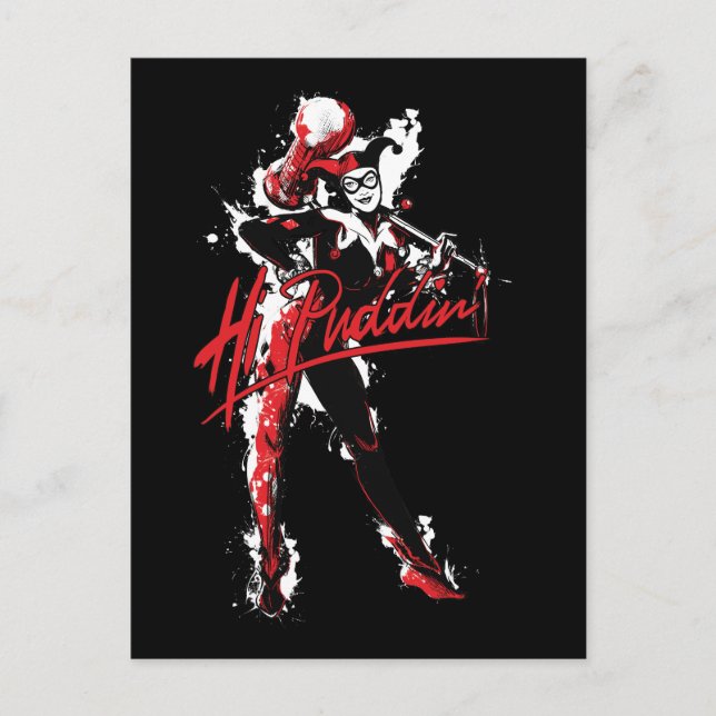 Carte Postale Batman | Harley Quinn "Hi Puddin'' Ink Art (Devant)