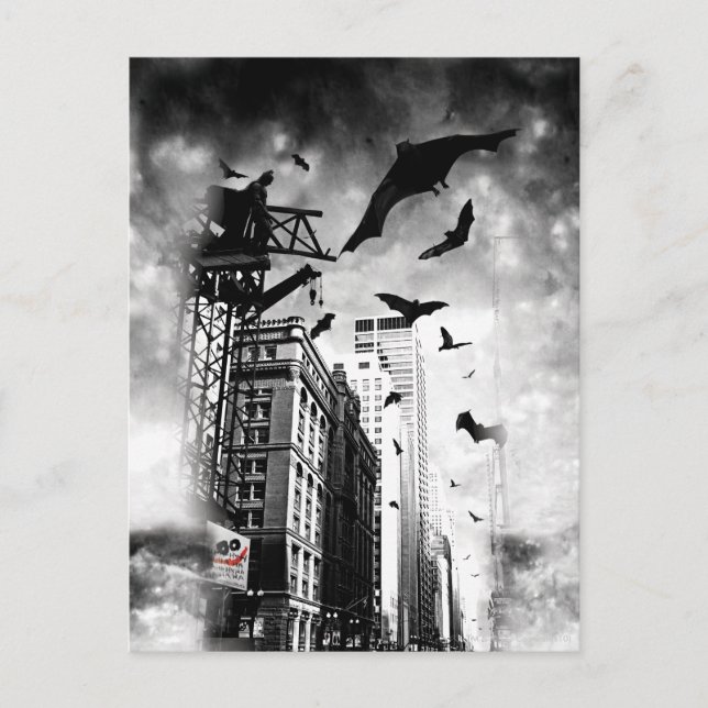 Carte Postale Batman | Les chauves-souris qui traversent Gotham (Devant)