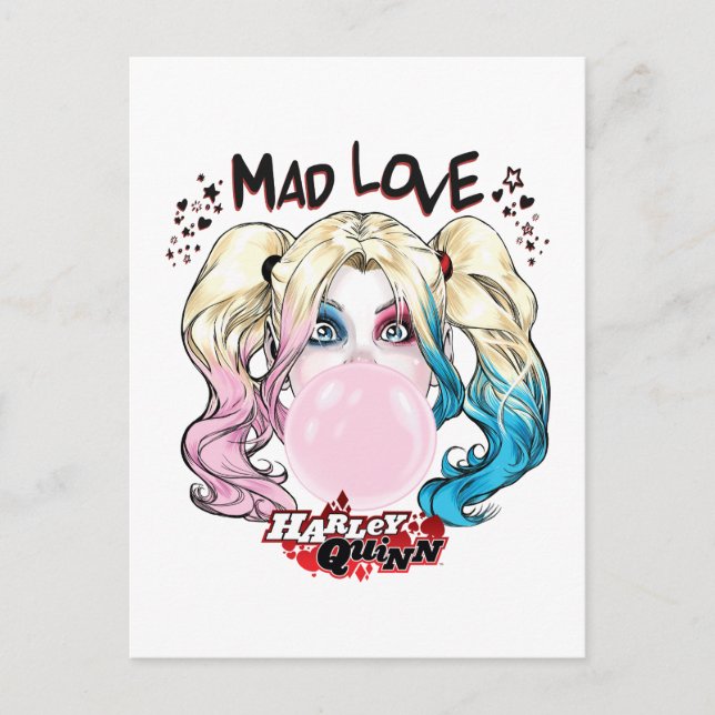 Carte Postale Batman | Mad Love Harley Quinn Chewing Bubble Gum (Devant)