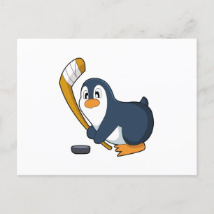 Carte Postale Bâton de hockey sur glace Manchot