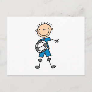 Carte Postale Bâton Uniforme Bleu Boy Figurine Joueur de soccer 