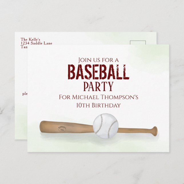 Carte Postale Batte de baseball moderne simple d'anniversaire (Devant / Derrière)